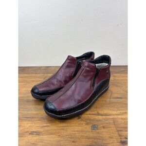 Rieker Womens Wine Burgundy Black Leather Double Zip Wedge Boots US 8 Boho